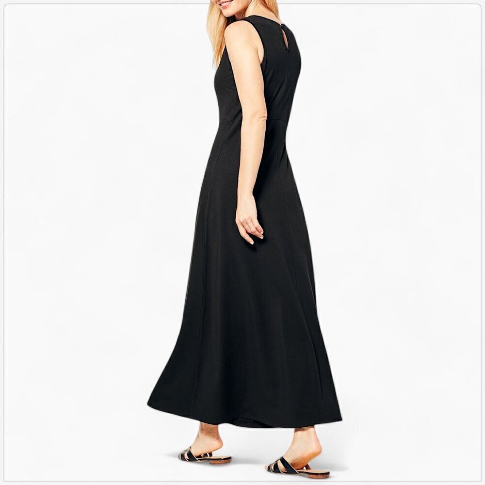 Talbots Long Black Casual Stretch Jersey Knit Maxi Sleeveless Dress NEW NWOT S - Picture 2 of 6